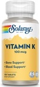 SOLARAY Vitamin K-1 100mcg | Hälsosam benstruktur, blodkoagulation, proteinsyntesstöd | Icke-GMO, Vegan & Lab Verified | 100 tabletter