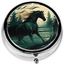 Round Pill Box Cute Small Pill Case 3 Compartment Pillbox för Purse Pocket Realistic Horse Painting Style Portable Pill Container Holder för att hålla Vitamins Medication Fish Oil och Supplements