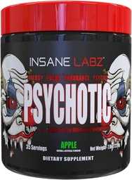 Insane Labz Psychotic, High Stimulant Pre Workout Powder, Extreme varaktig energi, fokus och uthållighet med Beta Alanine, Kreatin Monohydrat DMAE, 35 Srvgs (Apple)