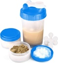 16oz Protein Shaker Bottle med Shaker Ball och 2 Storage Jars | BPA-Free Plastic Cup med Clear Measurement Scale | Perfekt för proteinblandningar och piller | Portable Pre-Workout Drink Cup (Blue)