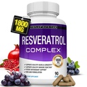 Resveratrol Supplement 1800 mg Antioxidant Complex - Highly Potent Natural Trans-Resveratrol Pills for Healthy Aging, Overall Health Support, Immune System, Brain Function, for Men Women, 90 Capsules