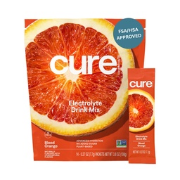 Cure Hydration | Plant-Based Electrolyte Drink Mix | No Added Sugar | FSA-HSA | Dehydration Relief Powder Made with Coconut Water | Non-GMO | Vegan | Påse av 14 Packets - Blood Orange