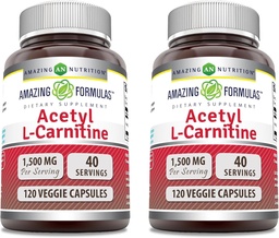 Fantastiska formler Acetyl L-Carnitine 1500 Mg Per Servering Veggie Capsules Supplement | Icke-GMO | Gluten Free | Tillverkad i USA | Lämplig för vegetarianer (120 greve) | Pack 2