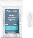 PureCaps USA - Empty Gelatin Capsules Storlek 00| 1000 separerade piller | Rensa | Icke-GMO-certifierad | SLS, Gluten, Konserveringsfri