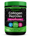 Orgain Hydrolysed Collagen Powder + 50 Organiska Superfoods för kvinnor och män, 20g Grass Fed Collagen med vitamin C, Unflavored - Hair, Skin, Nail och Joint Support Supplement, Non-GMO, Typ I & III, 1lb