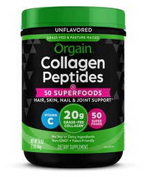 Orgain Hydrolysed Collagen Powder + 50 Organiska Superfoods för kvinnor och män, 20g Grass Fed Collagen med vitamin C, Unflavored - Hair, Skin, Nail och Joint Support Supplement, Non-GMO, Typ I & III, 1lb