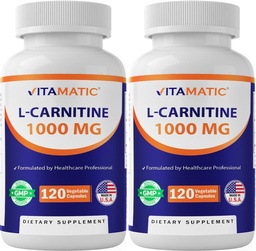Vitamatic L-Carnitine Fumarate 1000 mg - 120 Vegetabiliska kapslar (2 flaskor)