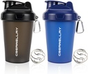 2 Pack Shaker Bottles för proteinblandningar, 17 oz Small Protein Shaker Bottle med handtag, Gym Shaker Cups med Blending Ball för Pre Workout, BPA-Free & Dishwasher Safe (Black, Blue)