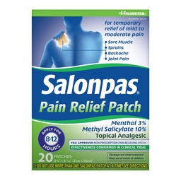 Salonpas Smärta Relief Patch, 20 greve (Pack of 1), Upp till 12 timmar Temporary Relief of Mild to Moderate Pain, Backache, Sore Muscle, Sprains, Bruises