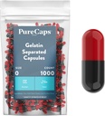 PureCaps USA - Empty Gelatin Capsules Storlek 0| 1000 Separerade piller | Svart/Red | Icke-GMO-certifierad | SLS, Gluten, Konserveringsfri