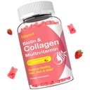 Collagen Gummies för kvinnor män, kvinnor över 50, Collagen Peptides Protein Typ I,II, III, V, X med Biotin Keratin Vitamin C A D E B12 K2 för hudhår Nails Immunity Energy 60 Strawberry Flavored Gummies