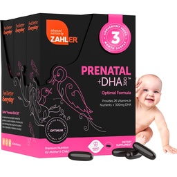 Zahler Prenatal Vitamin med DHA & Folate - DHA Supplements & Prenatal Multivitamin för mor och barn - Kosher Prenatal DHA Prenatal Vitaminer med järn, Pre Natal Softgels (180 greve av 1)