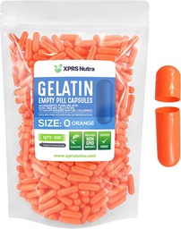 XPRS Nutra Size 0 Empty Capsules - 500 greve Empty Gelatin Capsules - Pills DIY Capsule Filling - Pure Bovine Pill Gel Caps for Do-It-Yourself Supplements (Orange)