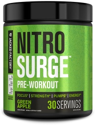 Jacked Factory NITROSURGE Pre Workout Supplement - Endless Energy, Instant Strength Gains, Clear Focus, Intense Pumps - NO Booster & Powerful Preworkout Energy Powder - 30 Servings, Green Apple