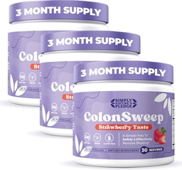 ColonSweep - Strawberry Flavored Probiotic Psyllium Husk Powder Colon Cleanser,7.8 oz. Fiber Supplement Support for Gut Health - Cleanse for Bloating Relief & Detox-30 Servings (Pack of 3)