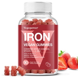 Iron Gummies Supplements for Women & Kids - Multivitamin med vitamin C för energistöd, Great Tasting Iron Gummy Vitamins med vitamin C för Max Absorption - Vegan, Strawberry 90 Count