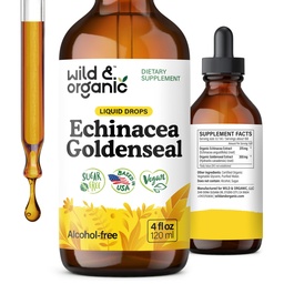 Wild & Organic Echinacea Goldenseal Tincture - Immune Support Drops med Echinacea och Goldenseal Root Extract - Vegan, Sugar & Alcohol-Free Liquid Supplement - 4 fl oz