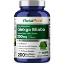 NusaPure Ginkgo Biloba 50:1 Extrakt, 250 mg Equivalent till 12 500 mg per Veggie Caps 200 kapslar (Vegetarian, Non-GMO, Vegan) Bioperine