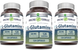 Fantastiska formler L-Glutamine 500 mg kapslar | Aminosyra tillskott | Icke-GMO | Glutenfri | Tillverkad i USA (3 Pack, 120 greve)