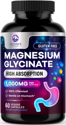 Magnesium Glycinate 500mg kapslar - Rent & Chelated för Max Absorption - Stöder Muskel, Nerve & Hjärthälsa, Sömnstöd - Bästa Magnesiumpiller Tillägg för hela kroppen Support - 60 kapslar