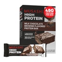 MUSASHI High Protein Bar, 45g Protein, 2g Total Sugars, Milk Chocolate Brownie, Post Workout och Protein Snack On The Go, 12 Pack av 3.2oz (90g) Bars