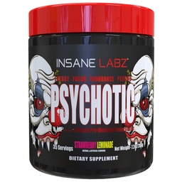 Insane Labz Psychotic, High Stimulant Pre Workout Powder, Extreme varaktig energi, fokus och uthållighet med Beta Alanine, Kreatin Monohydrat, DMAE, 35 Srvgs (Strawberry Lemonade)