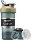 BlenderBottle Shaker Bottle med Pill Organizer och lagring för proteinpulver, klassisk V2 ProStak System, 22-Ounce, Tan