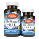 Carlson - Elite Omega-3 Plus D & K, 700 mg Omega-3s + D3 & K2, funktion, benhälsa och immunstöd, citron, 60+30 Softgel