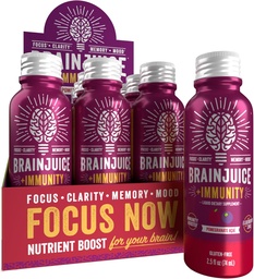 BrainJuice Brain och Immune Support Shot, Gluten Free Supplement Shots for Energy, Focus, Immunity with Vitamin D, C B, Alpha GPC & Organic Ginger Root, Pomegranate Acai, 2.5 fl oz, 12 Pack