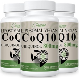 Liposomal CoQ10 800mg Ubiquinol Softgel, Max Absorption Ubiquinol Coenzyme Q10, Ubiquinol CoQ10 Supplement för antioxidant, hjärtfunktion och energiproduktion, Pure CoQ10 800mg, 180 Vegan Softgels