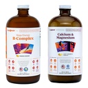 LIQUIDHEALTH Mega Energy B-Complex & Calcium och Magnesium Liquid Vitamin Bundle för vuxna - Öka naturlig energinivå, Stöd Bone & Joint Health, Boost Immune System - Vegan, icke-GMO, USA Made
