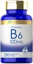 Carlyle Vitamin B6 100mg | 250 tabletter | Pyridoxine Hydrochloride Supplement | Vegetarian, icke-GMO, Gluten Free