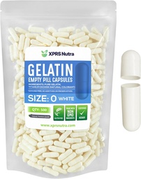 XPRS Nutra Size 0 Empty Capsules - 500 greve Empty Gelatin Capsules - Pills DIY Capsule Filling - Pure Bovine Pill Gel Caps for Do-It-Yourself Supplements (White)