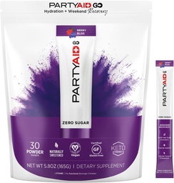 PARTYAID GO må bra ikväll och imorgon, Zero Sugar, 5-HTP, B-Complex, Milk Thistle, Electrolytes, inga konstgjorda smaker eller sötningsmedel, koffeinfri, 30 greve (1)
