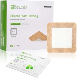 NeuHeils Silicone Adhesive Foam Dressing med Gentle Border 4'x4''' för Bed Sore Leg Ulcer 10 Pack, High Absorbency Waterproof Silicone Wound Bandage