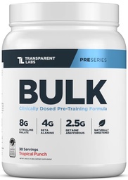 Transparent Labs Bulk Pre Workout Powder - Naturligt sötad Avancerad Pre-Workout Formel för muskelbyggnad och styrka - 30 portioner, Tropisk Punch