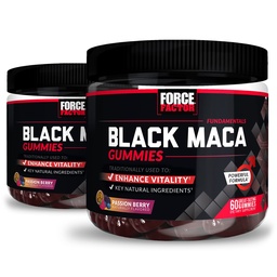 Force Factor Black Maca Gummies, 2-Pack, Black Maca Root för att förbättra manlig vitalitet, öka energi och styrka, med BioPerine för överlägsen absorption, utsökt passion Berry Flavor, 120 Gummies