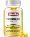 Vitamin B1 Gummies - Benfotiamine 300mg & Thiamine 100mg, Sugar Free, Vitamin B Complex Chewable Supplement, Energy Boost & Nervous System Health för kvinnor Män, 60 Gummies