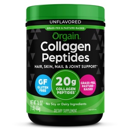 Orgain Hydrolysed Collagen Peptides Powder för kvinnor och män, 20g Grass Fed Collagen, Unflavored - Hair, Skin, Nail, & Joint Support Supplement, Paleo & Keto, Non-GMO, Typ I och III, 1lb
