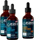 E2H: Liver Support Supplement (2 Pack - 4 Fl Oz) och flytande gurkmeja Curcumin (Single Bottle - 2 Fl Oz) | Vegan, Non-GMO - (6 Fl Oz Total) - Bundle