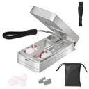 Pill Cutter för små och små piller, Professional Aluminum Pill Splitter med Auto Centering Device och 2 Replaceable Stainless Steel Blades, Portable Pill Splitter med PU Case (Silver)