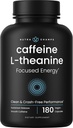 Koffeinpiller med L-Theanin för fokuserad energi, smuts och ren energiförsörjning för fokus och prestanda, ingen krasch, No Jitters, 60 Vegan Energy Pills