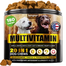 20-i-1 Dog Multivitamin Supplements - Immunity, Digestion, Joint and Heart Health Support - Natural Dog Vitamins med Biotin, Msm, Cranberry, Glukosamin för hundar - 180 Chews