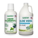 Land Art Pure Aloe Vera Drinkable Gel Unflavored 64 fl oz + Liquid Chlorophyll Mint smaksatt 16 fl oz