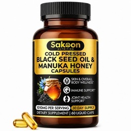 Black Seed Oil Capsules - Med New Zealand Manuka Honey, Cold Pressed Turkish Nigella Sativa Oil, 2% Thymoquinone, Immune & Digestive Support, Made in USA, 60 Count, 1010mg per portion