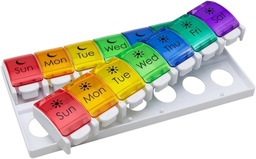 EZY DOSE Weekly (7-Day) Pill Case, Medicine Planner, Vitamin Organizer, 2 gånger om dagen AM / PM, Removeabale Trays, Large Push Button Compartments, Easy to Use, Arthritis Friendly, Rainbow Lids, BPA Free