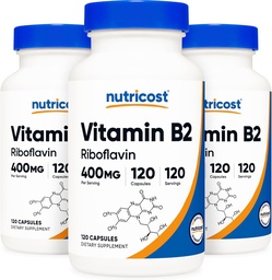 Nutricost Vitamin B2 (Riboflavin) 400 mg, 120 kapslar (3 flaskor)