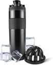 Ice Shaker isolerad rostfritt stål Shaker flaska | 20 uns, svart | Kall för 24 + timmar | isolerad kopp med Twist-on Agitator | Odor-Free flaska för protein shakes, vatten, smoothies, cocktails