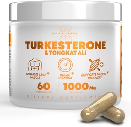Peak Revival-X Turkesterone Tongkat Ali Supplement (500mg Ajuga Turkestanica + 250mg Tongkat Ali) 60 kapslar-Turkesteron Supplement 1000mg - Muskel Styrka & Återhämtning Support - Gjord i USA
