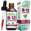 Why Not Natural Vitamin B12 Liquid Plus Folate - Organic Sublingual Extra Strength Vegan Drops - Methyl Supplement with Folinic